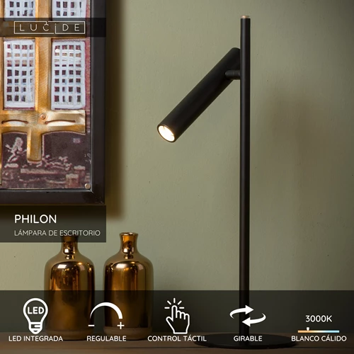 Lucide PHILON - Lámpara de escritorio - Ø 13 cm - LED Regul. - 1x4,5W 3000K - Negro - USP